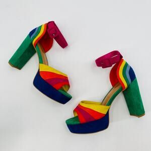 Unique Vintage Rainbow Block Heels